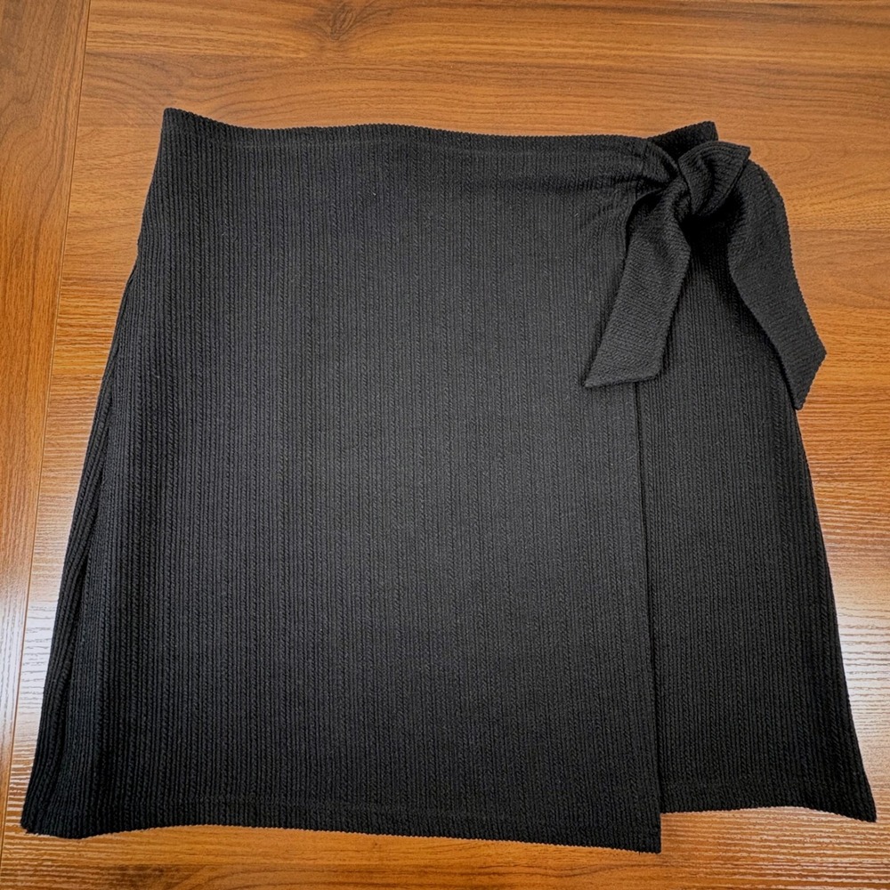 Loft Outlet Wrap Skirt Women Large Black New Ribbed Side Tie Mini Chic Office